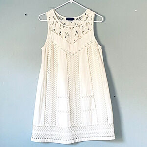Anthropologie Sanctuary Dress Small Ivory Mini Eyelet Smocked Lacy Easter Dress